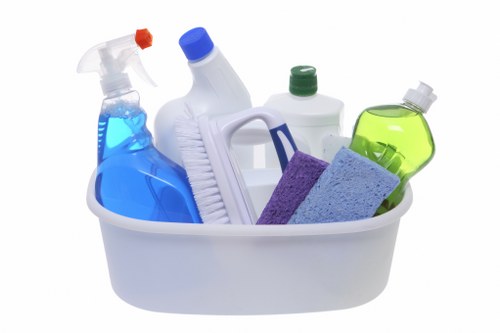 Carpet cleaning team preparing equipment with safety measures in place